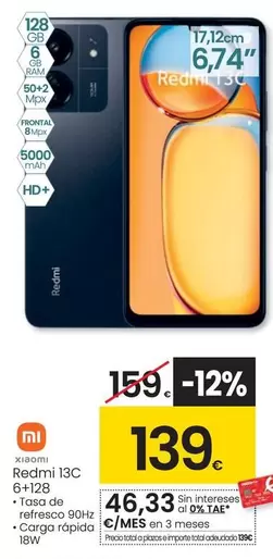 Oferta de Xiaomi - Redmi 13C 6+128 por 139€ en Eroski