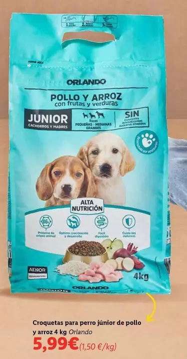 Oferta de Orlando - Croquetas Para Perro Júnior De Pollo Y Arroz por 5,99€ en Lidl