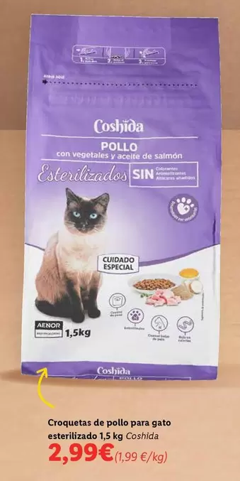 Oferta de Coshida - Croquetas De Pollo Para Gato Esterilizado  por 2,99€ en Lidl