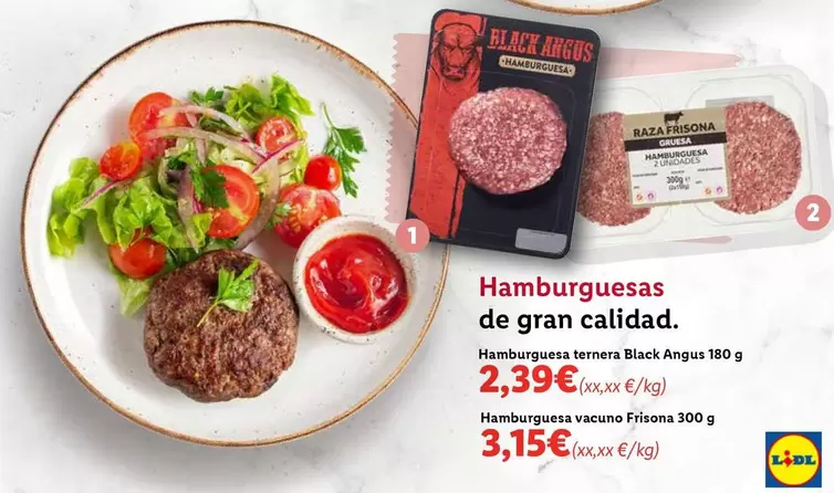 Oferta de Black Angus - Hamburguesa Ternera/Frisona - Hamburguesa Vacuno por 2,39€ en Lidl