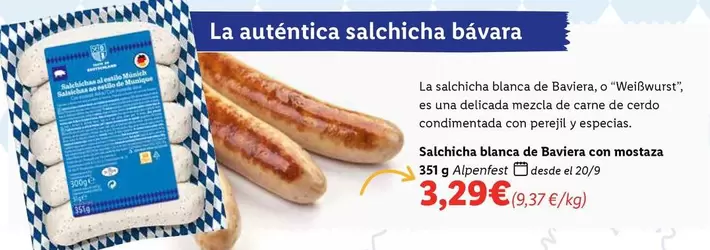 Oferta de Salchicha Blanca De Baviera Con Mostaza por 3,29€ en Lidl