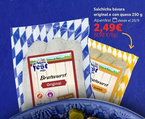 Oferta de Alpen - Salchicha Bávara Original O Con Queso por 2,49€ en Lidl