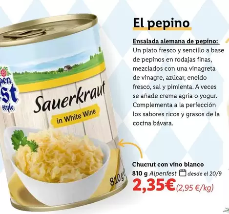 Oferta de Chucrut Con Vino Blanco por 2,35€ en Lidl