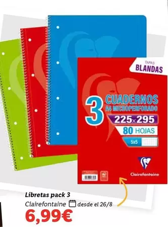 Oferta de Clairefontaine - Libretas Pack 3 por 6,99€ en Lidl