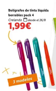 Oferta de Crelando - Bolígrafos De Tinta Líquida Borrables  por 1,99€ en Lidl