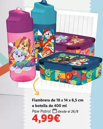 Oferta de Paw Patrol - Fiambrera O Botella por 4,99€ en Lidl