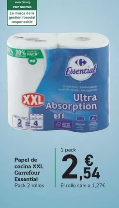 Oferta de Carrefour - Papel De Cocina Xxl Essential por 2,54€ en Carrefour Express