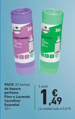 Oferta de Carrefour - Pack 20 bolsas de basura perfume Pino o Lavanda por 1,49€ en Carrefour Express