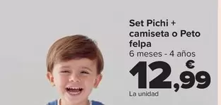 Oferta de Set Pichi + Camiseta O Peto Felpa por 12,99€ en Carrefour