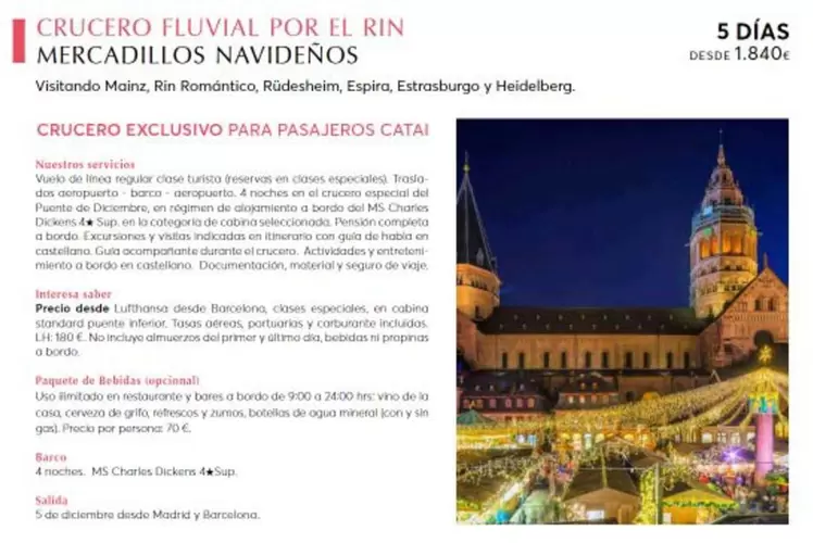 Oferta de Crucero Fluvial Por El Rin Mercadillos Navideños  por 1840€ en Catai