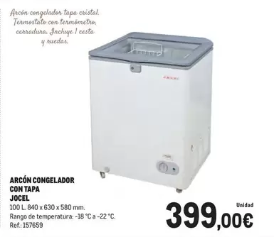 Oferta de Jocel - Arcon Congelador Con Tapa por 399€ en Makro