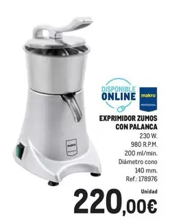 Oferta de Makro - Exprimidor Zumos Con Palanca por 220€ en Makro