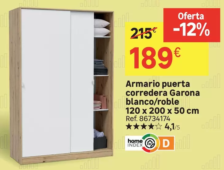 Oferta de Home - Armario Puerta Corredera Garona Blanco/roble por 189€ en Leroy Merlin