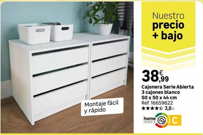 Oferta de Home - Cajonera Serie Abierta 3 Cajones Blanco por 38,99€ en Leroy Merlin