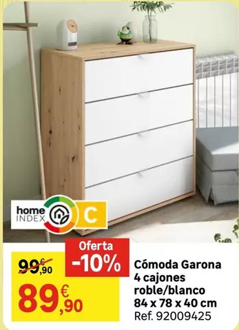 Oferta de Home - Home - Cómoda Garona 4 Cajones Roble/blanco por 89,9€ en Leroy Merlin