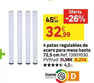 Oferta de Home - Home - 4 Patas Regulables De Acero Para Mesa Hasta por 32,99€ en Leroy Merlin