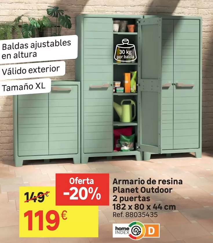 Oferta de Home - Armario De Resina Planet Outdoor 2 Puertas por 119€ en Leroy Merlin