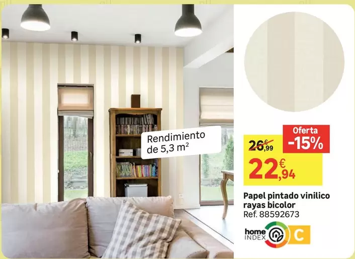 Oferta de Home - Papel Pintado Vinilico Rayas Bicolor por 22,94€ en Leroy Merlin