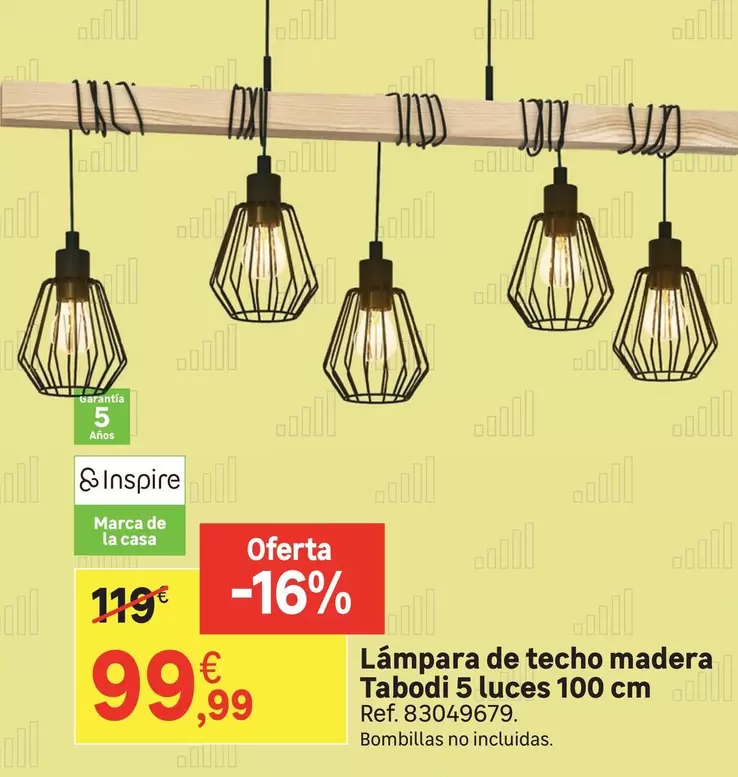 Oferta de La casa - Lampara De Techo Madera Tabodi 5 Luces por 99,99€ en Leroy Merlin