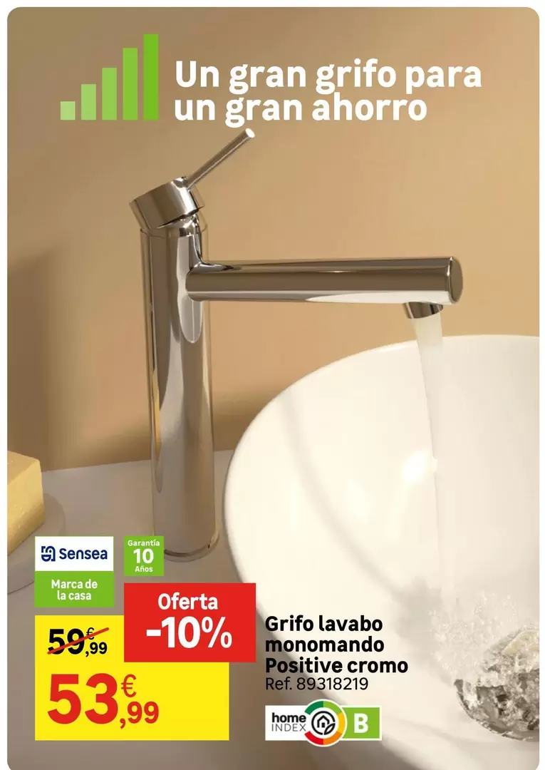 Oferta de Home - Sensea - Grifo Lavabo Monomando Positive Cromo por 53,99€ en Leroy Merlin