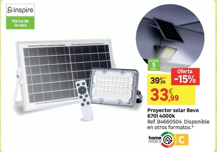 Oferta de Home - Inspire - Proyector Solar Bevo 670 L por 33,99€ en Leroy Merlin