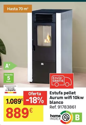 Oferta de España - Estufa Pellet Aurum Wifi 10kw Blanco por 889€ en Leroy Merlin