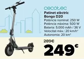 Oferta de Cecotec - Patinete Eléctrico Bongo D20 por 249€ en Carrefour