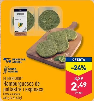 Oferta de El Mercado - Hamburguesas De Pollo Y Espinacas por 2,49€ en ALDI