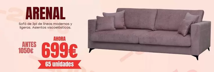 Oferta de Arenal - Sofa De 3pl De Líneas Modernas Y Ligeras por 699€ en OKSofas