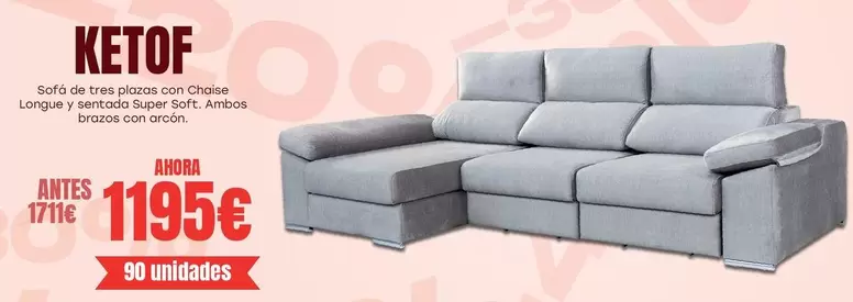 Oferta de Ketof - Sofá De Tres Plazas Con Chaise Longue Y Sentada Super Soft por 1195€ en OKSofas