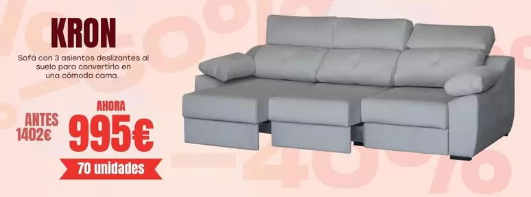 Oferta de Kron - Sofa Con 3 Asientos Deslizantes Al Suelo  por 995€ en OKSofas