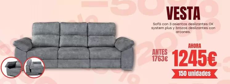 Oferta de Vesta - Sofá Con 3 Asientos Deslizantes OK System Plus Y Brazos Deslizantes Con Arcones por 1245€ en OKSofas