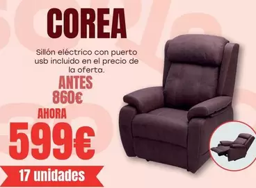 Oferta de Corea - Sillon Eléctrico Con Puerto Usb Incluido por 599€ en OKSofas