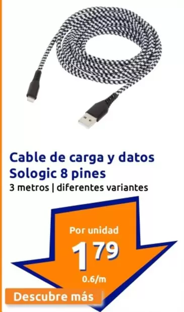 Oferta de Cable De Carga Y Datos Sologic 8 Pines por 1,79€ en Action