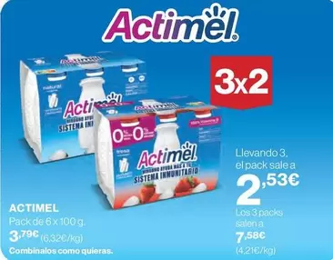 Oferta de Actimel - Pack De 6x por 3,79€ en El Corte Inglés