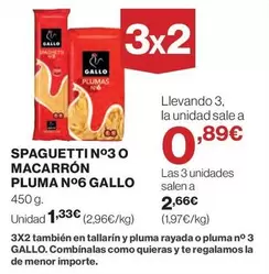 Oferta de Gallo - Spaguetti N O Macarrón Pluma N06 por 1,33€ en El Corte Inglés