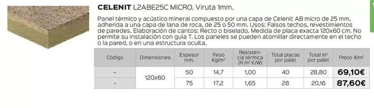 Oferta de Celenit - Paneles Para Construcción L2ABE25C Micro por 69,1€ en Isolana