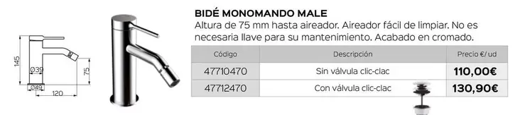 Oferta de Bidé Monomando Male por 110€ en Isolana