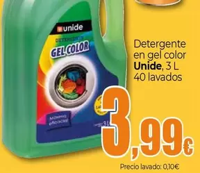 Oferta de Unide - Detergente En Gel Color por 3,99€ en UNIDE Alimentación