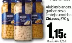 Oferta de Cidacos - Alubias Blancas Garbanzos O Lentejas Cocidas por 1,15€ en UNIDE Alimentación