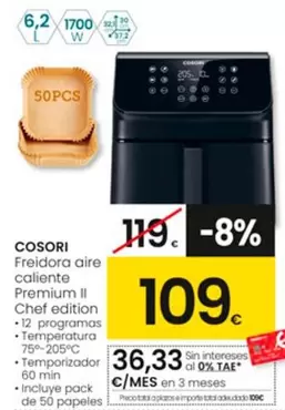 Oferta de Cosori - Freidora Aire Caliente Premium II Chef Edition por 109€ en Eroski