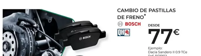 Oferta de Bosch - Cambio De Pastillas De Freno por 77€ en Feu Vert