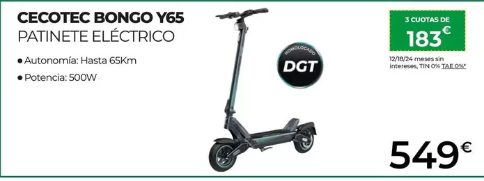 Oferta de Cecotec - De - Bongo Y65 Patinete Eléctrico por 549€ en Feu Vert