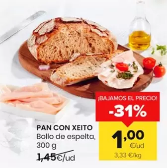 Oferta de Pan Con Xeito - Bollo De Espelta por 1€ en Autoservicios Familia