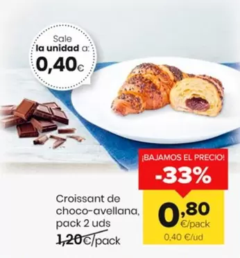 Oferta de Croissant De Choco-avellana Pack 2 Uds por 0,8€ en Autoservicios Familia