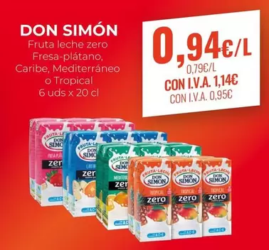 Oferta de Don Simón - Fruta Leche Zero Fresa-platano, Caribe, Mediterraneo O Tropical por 0,94€ en CashDiplo