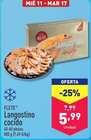 Oferta de Flete - Langostino Cocido por 5,99€ en ALDI