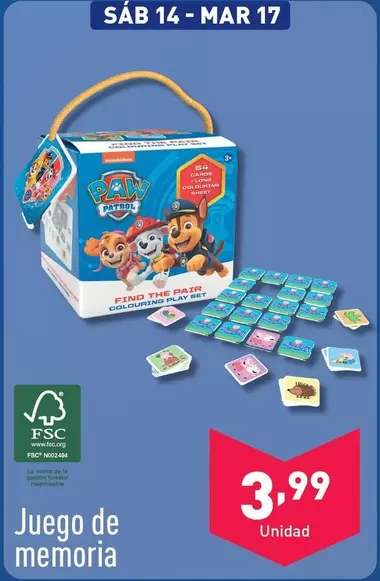 Oferta de Paw Patrol - Juego De Memoria por 3,99€ en ALDI