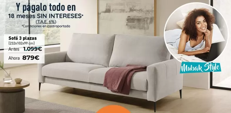 Oferta de Sofá 3 Plazas por 879€ en Mubak