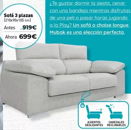 Oferta de Sofá 3 Plazas por 699€ en Mubak